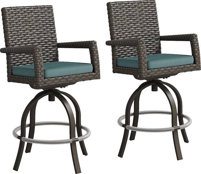 Rialto Brown Outdoor Swivel Barstool with Aqua Cushion, Set of Two - Thumbnail - Image 1