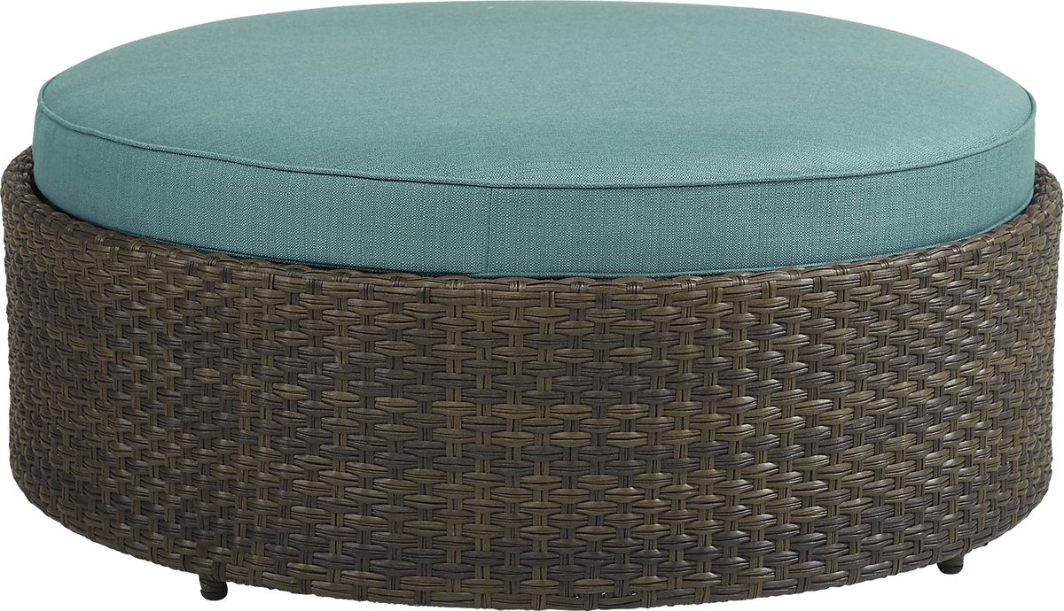Rialto Wicker Aqua Blue Outdoor Round Ottoman | Rooms to Go