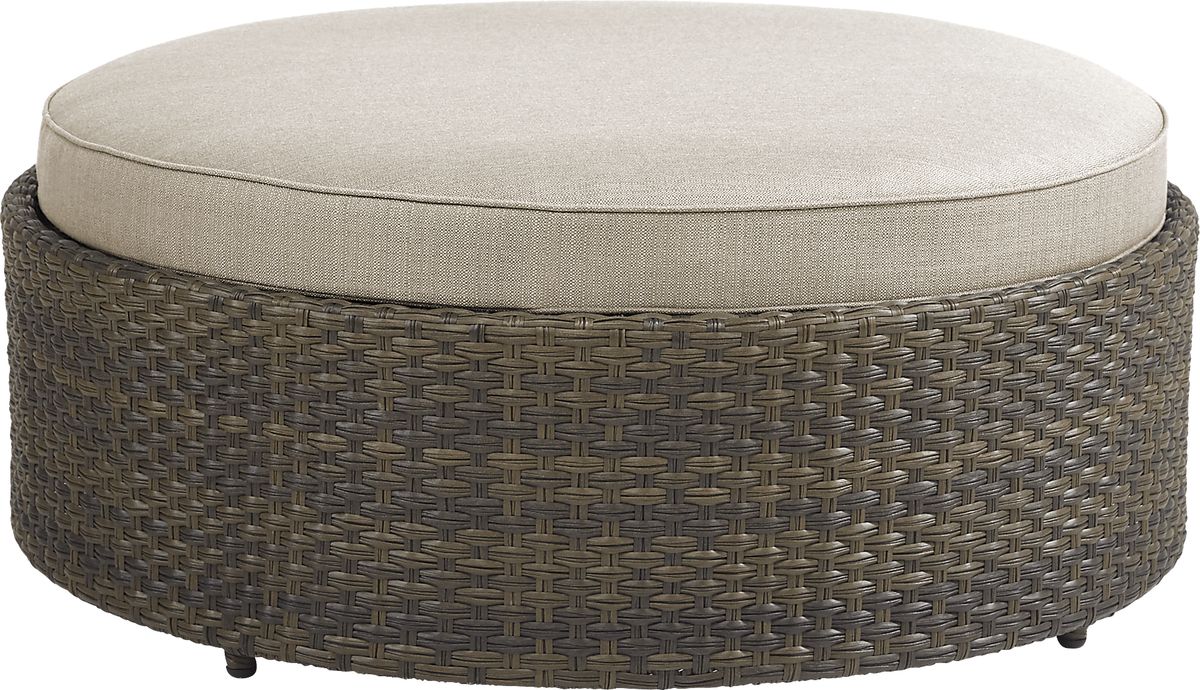 Rialto Wicker Putty Beige Outdoor Round Ottoman | Rooms to Go