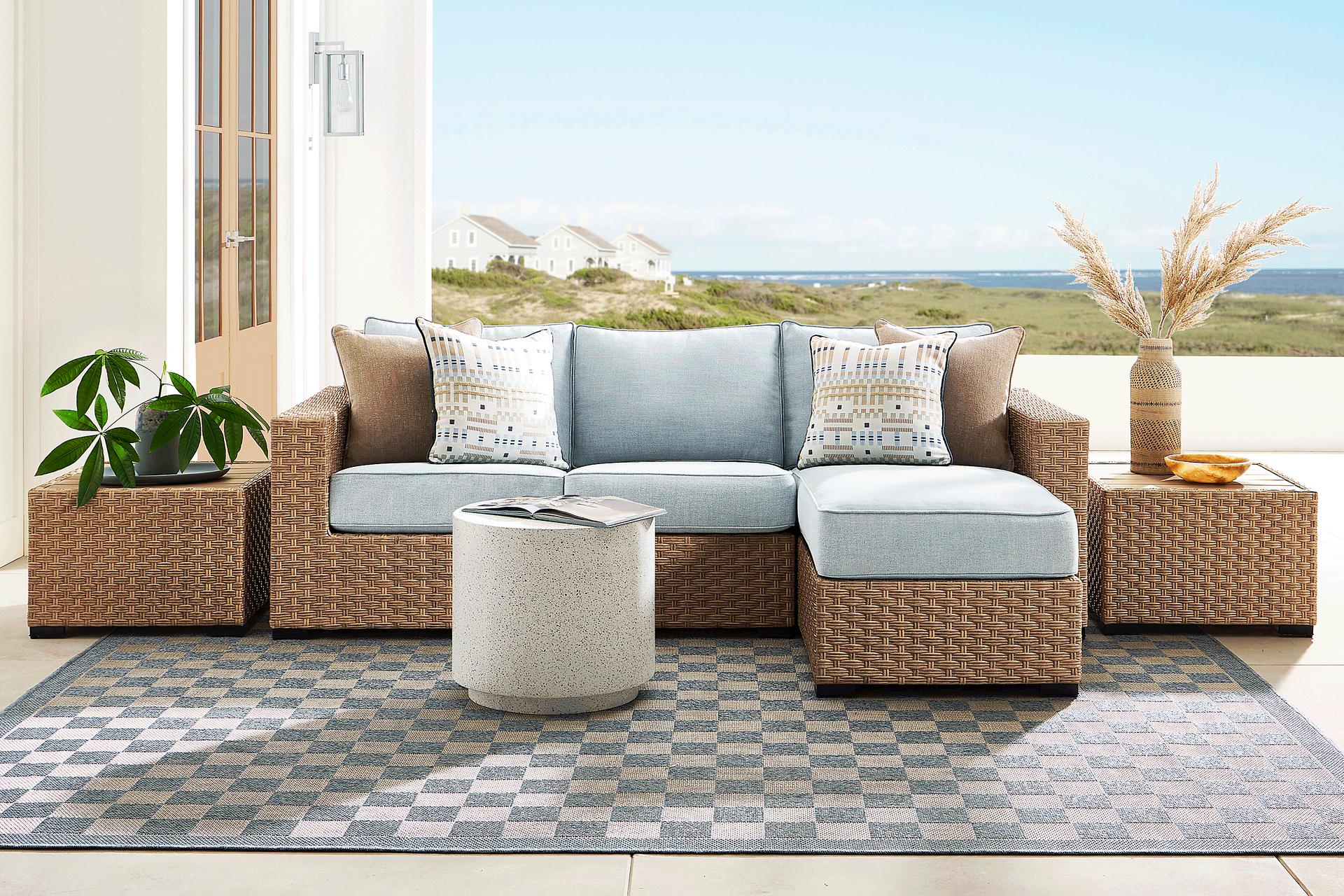 Rialto II Natural 2 Pc Outdoor Sectional with Sky Cushions