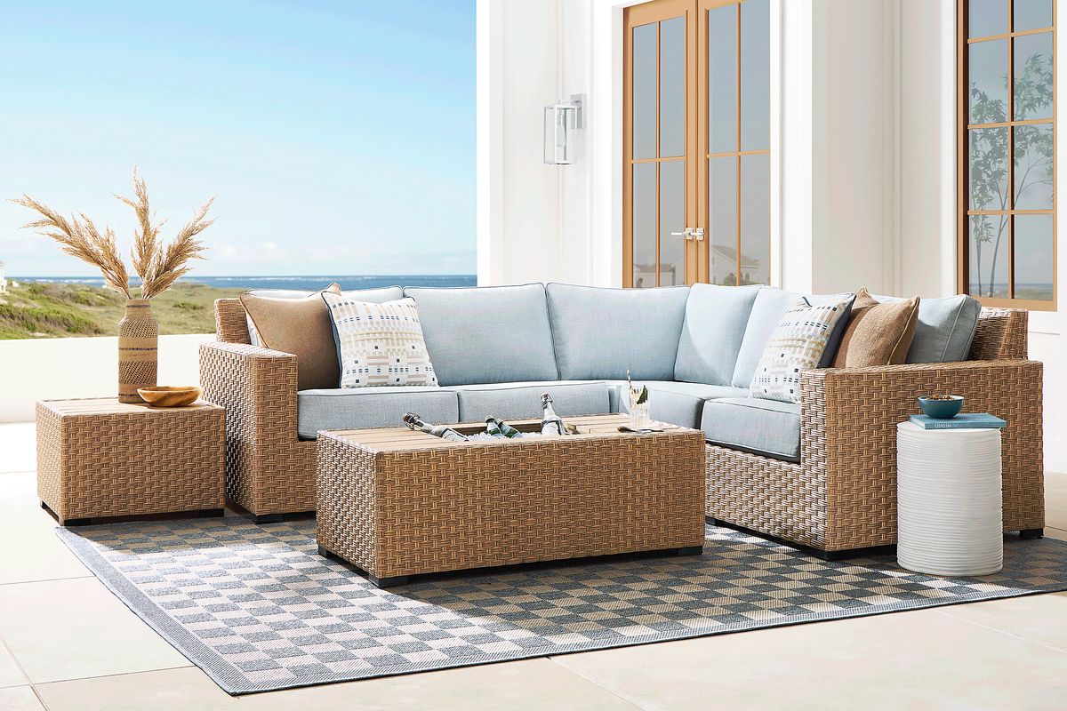 Rialto II Natural 3 Pc Outdoor Sectional with Sky Cushions