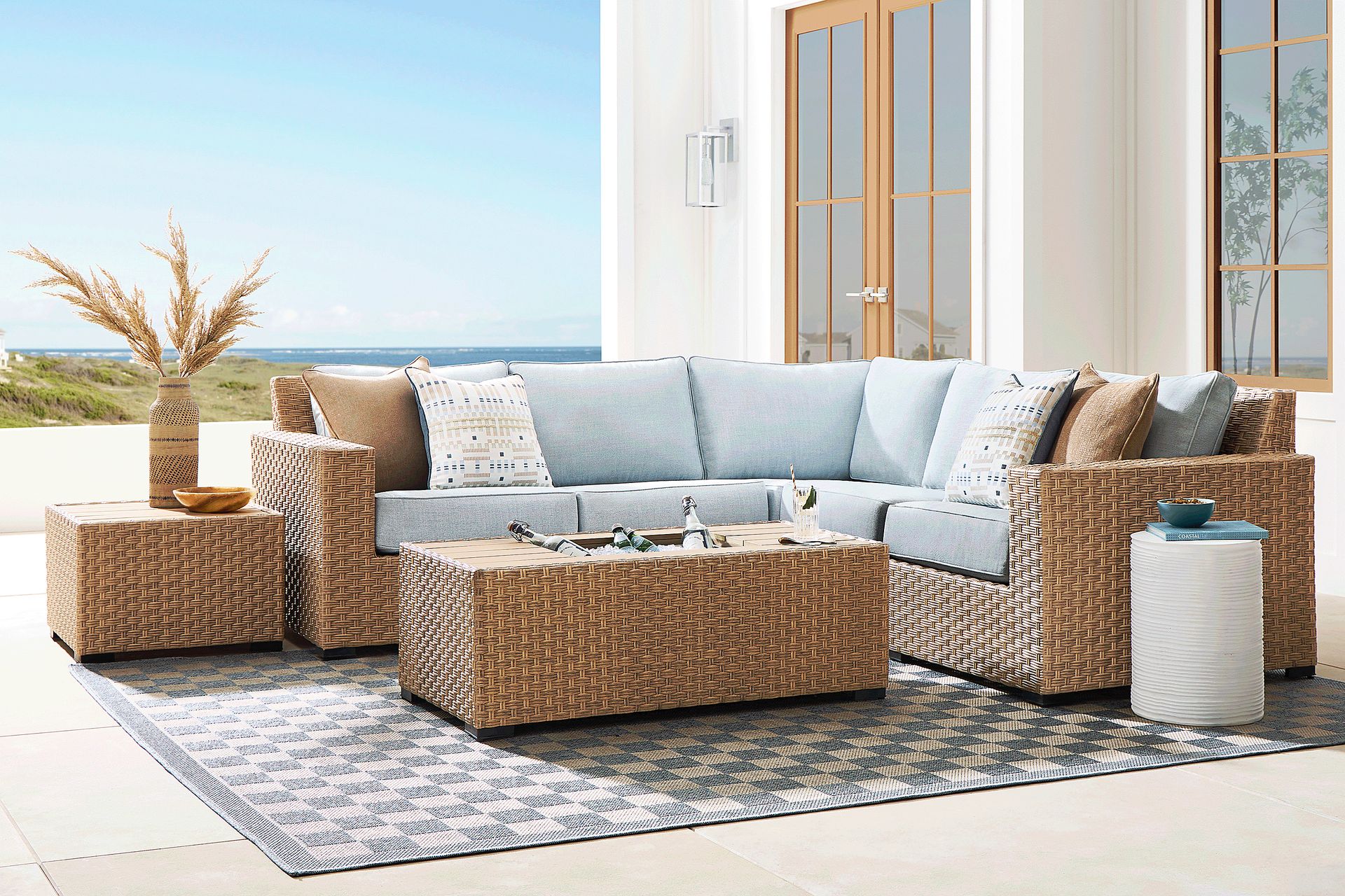 Rialto II Natural 3 Pc Outdoor Sectional with Sky Cushions - Image 2
