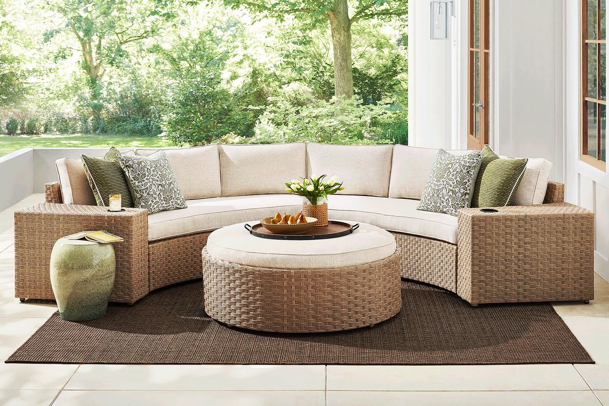 Rialto II Natural 4 Pc Curved Outdoor Sectional with Sand Cushions