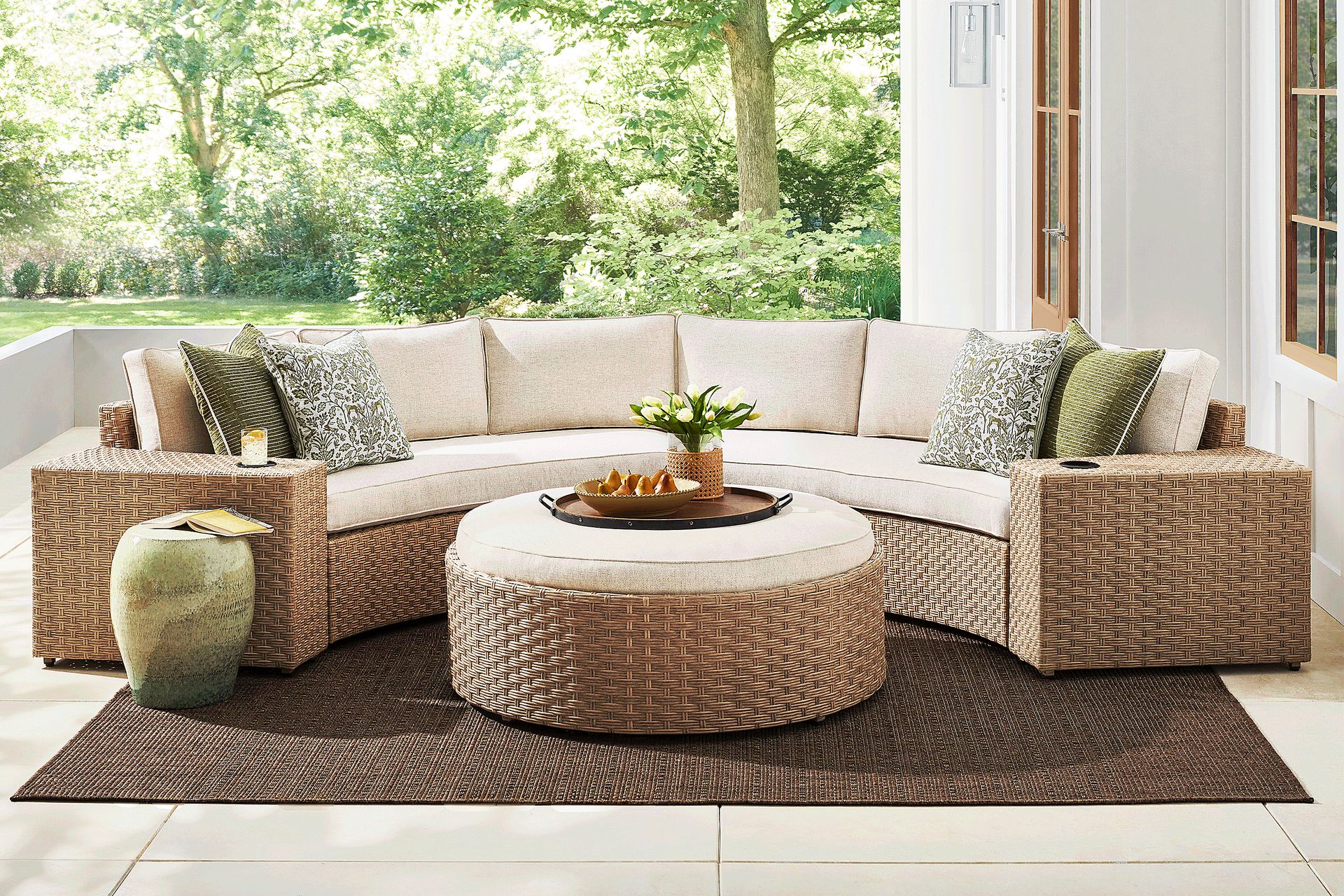 Rialto II Natural 4 Pc Curved Outdoor Sectional with Sand Cushions - Image 2