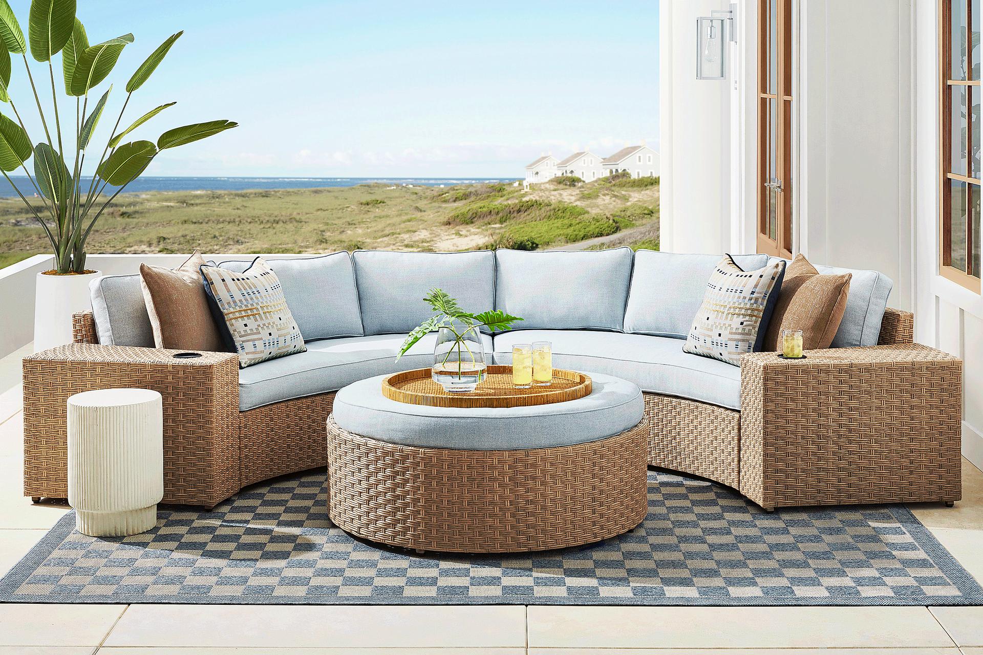 Rialto II Natural 4 Pc Curved Outdoor Sectional with Sky Cushions