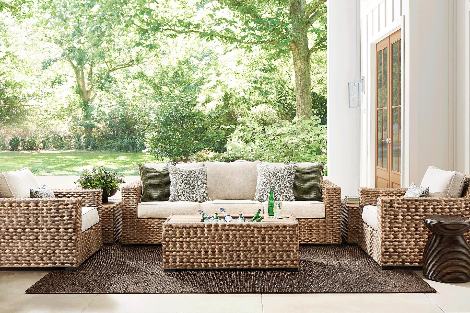 Rialto II Natural 4 Pc Outdoor Seating Set with Sand Cushions