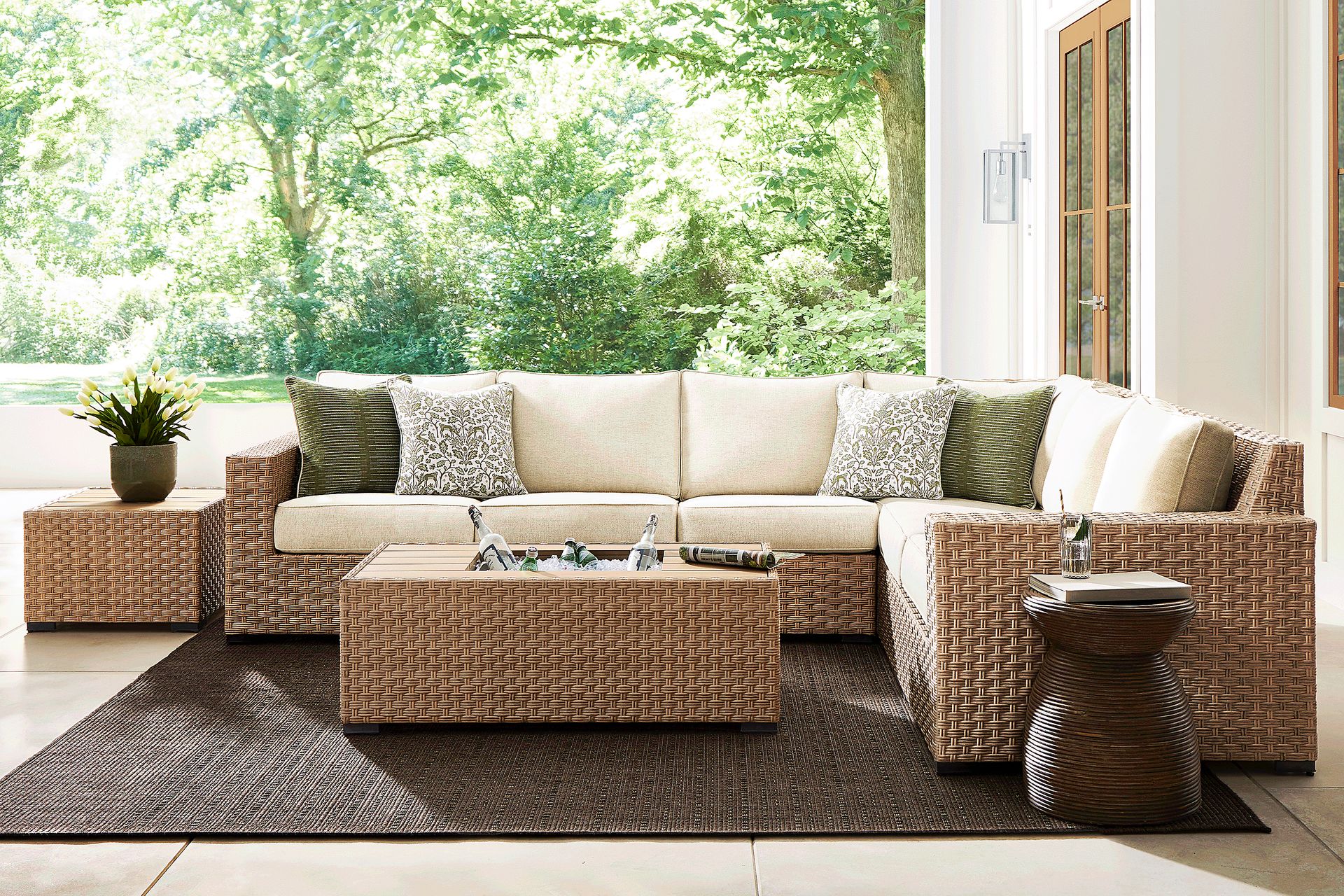 Rialto II Natural 4 Pc Outdoor Sectional with Sand Cushions - Image 2