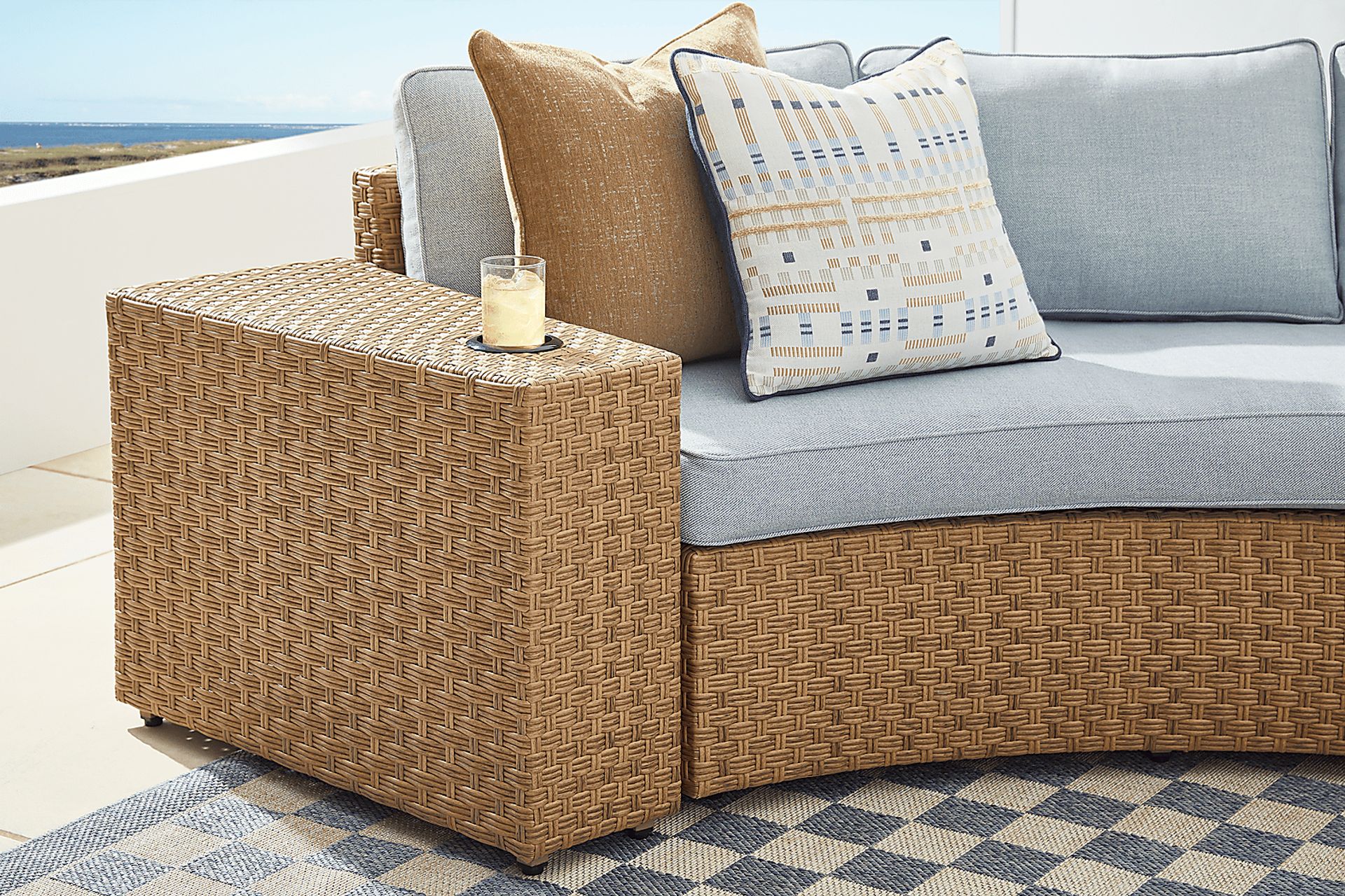 Rialto II Natural 5 Pc Curved Outdoor Sectional with Sky Cushions - Image 4