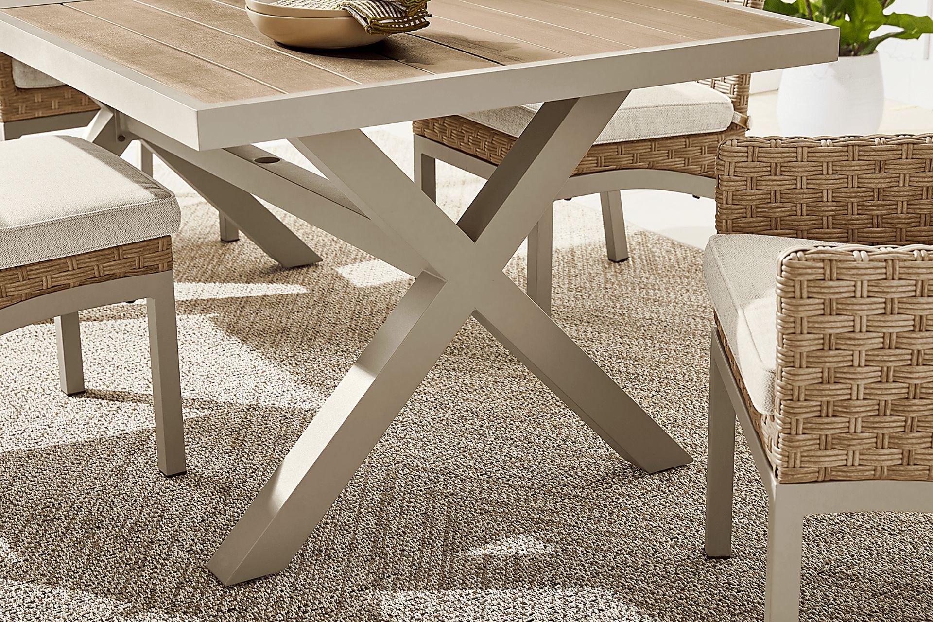 Rialto II Natural 7 Pc 71 in. Outdoor Dining Set with Sky Cushions - Image 4
