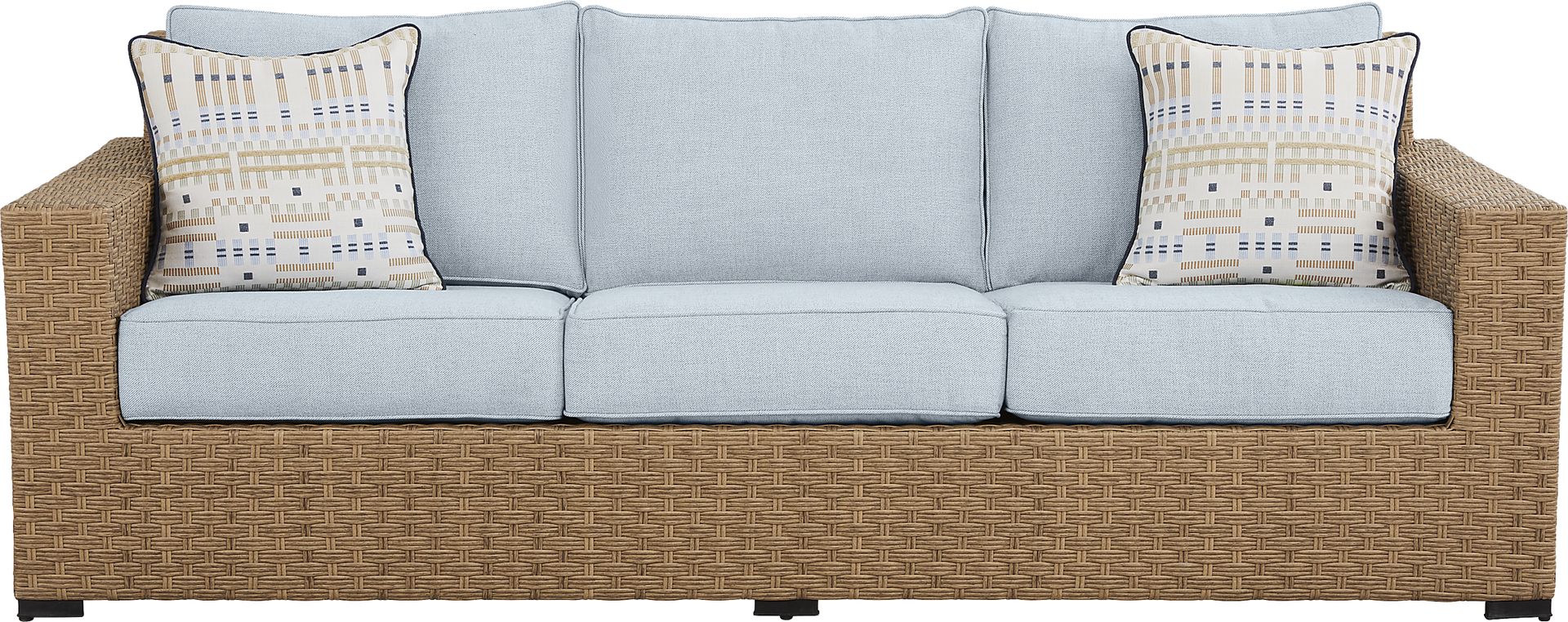 Rialto II Natural Outdoor Sofa with Sky Cushions - Image 1