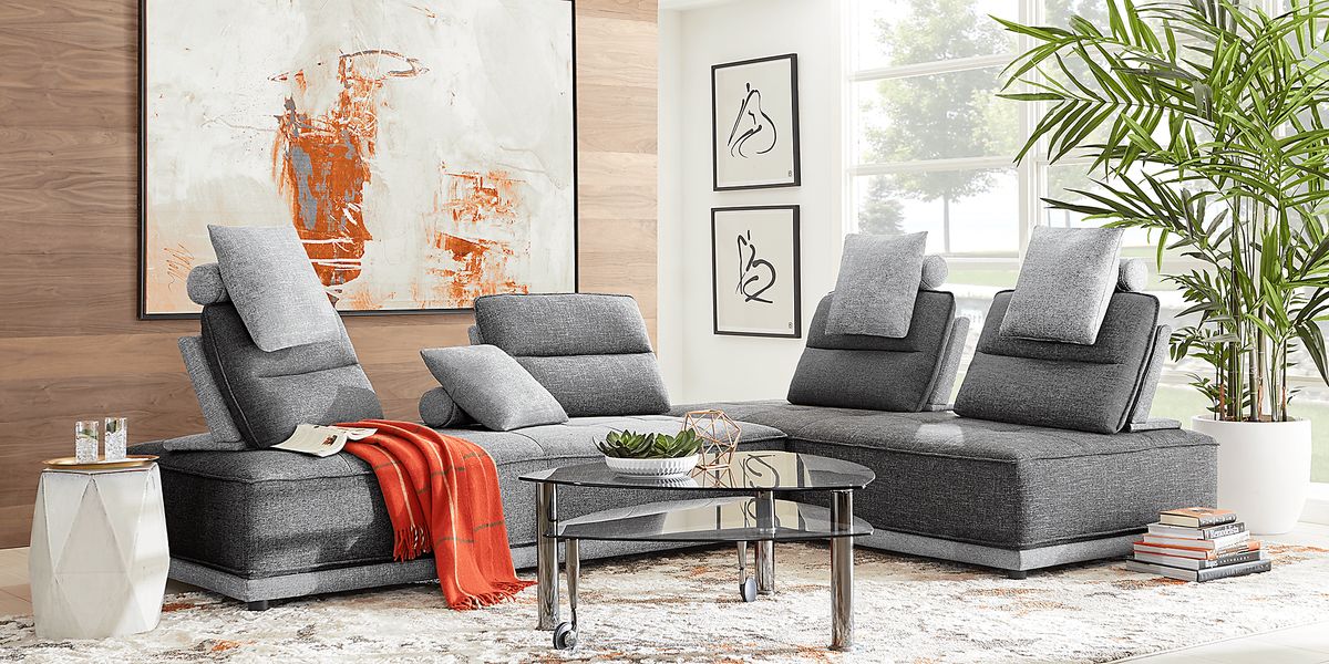 Riannon 5 Pc Dark Gray Polyester Fabric Living Room Set With 2 Pc ...