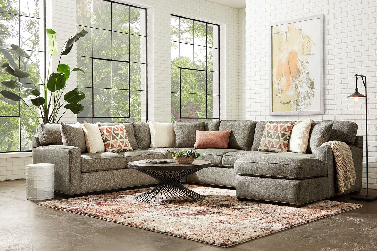Richmond Hill Gray Chenille Fabric 4 Pc Right Arm Chaise Sectional