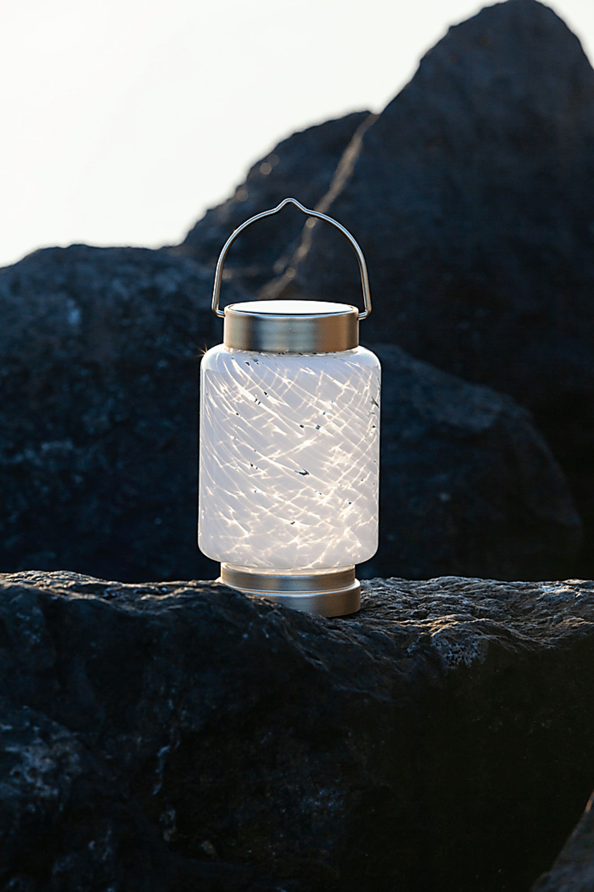 Ricon Isle Outdoor White Solar Lantern - Image 2