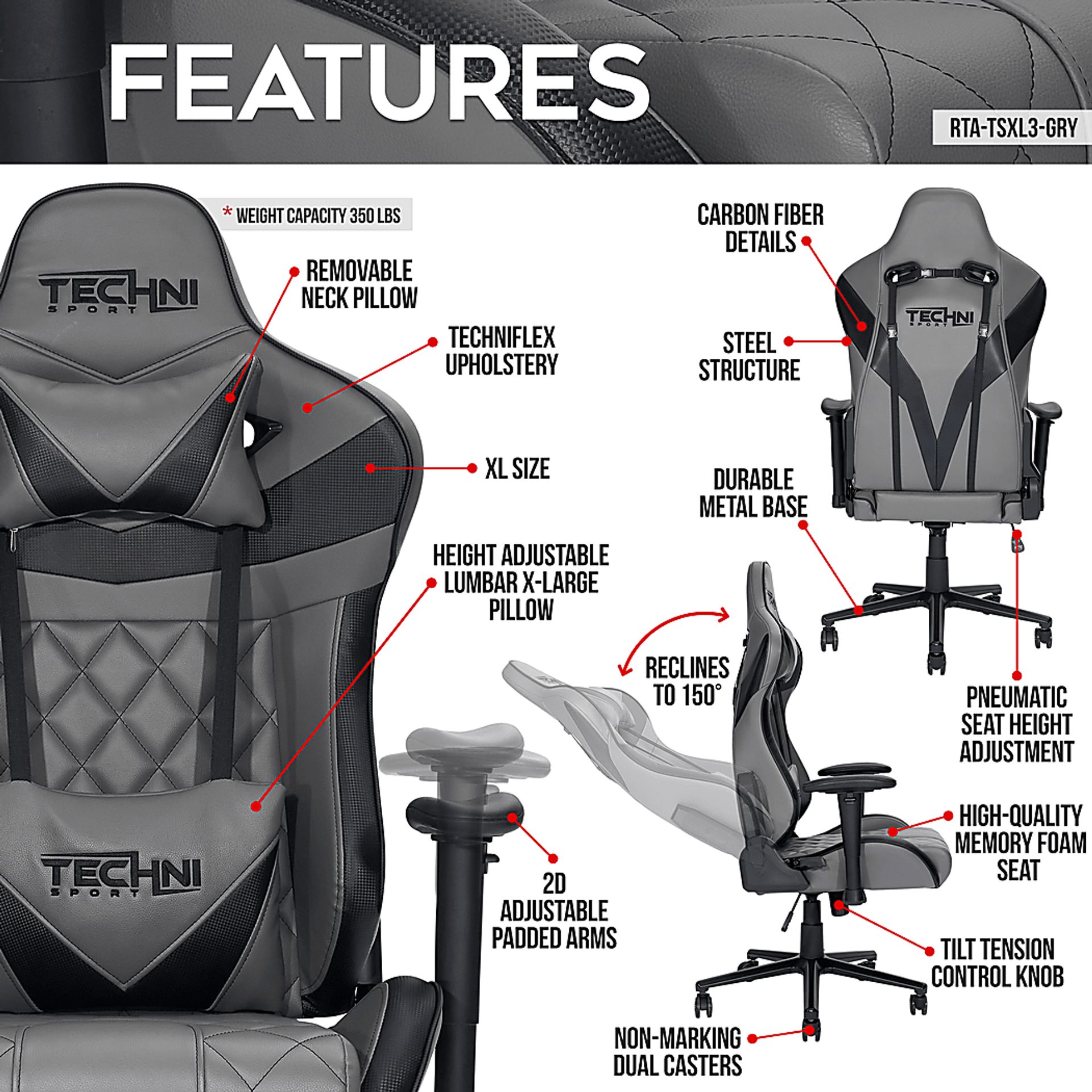 Ridado Gray XL Gaming Chair - Image 3