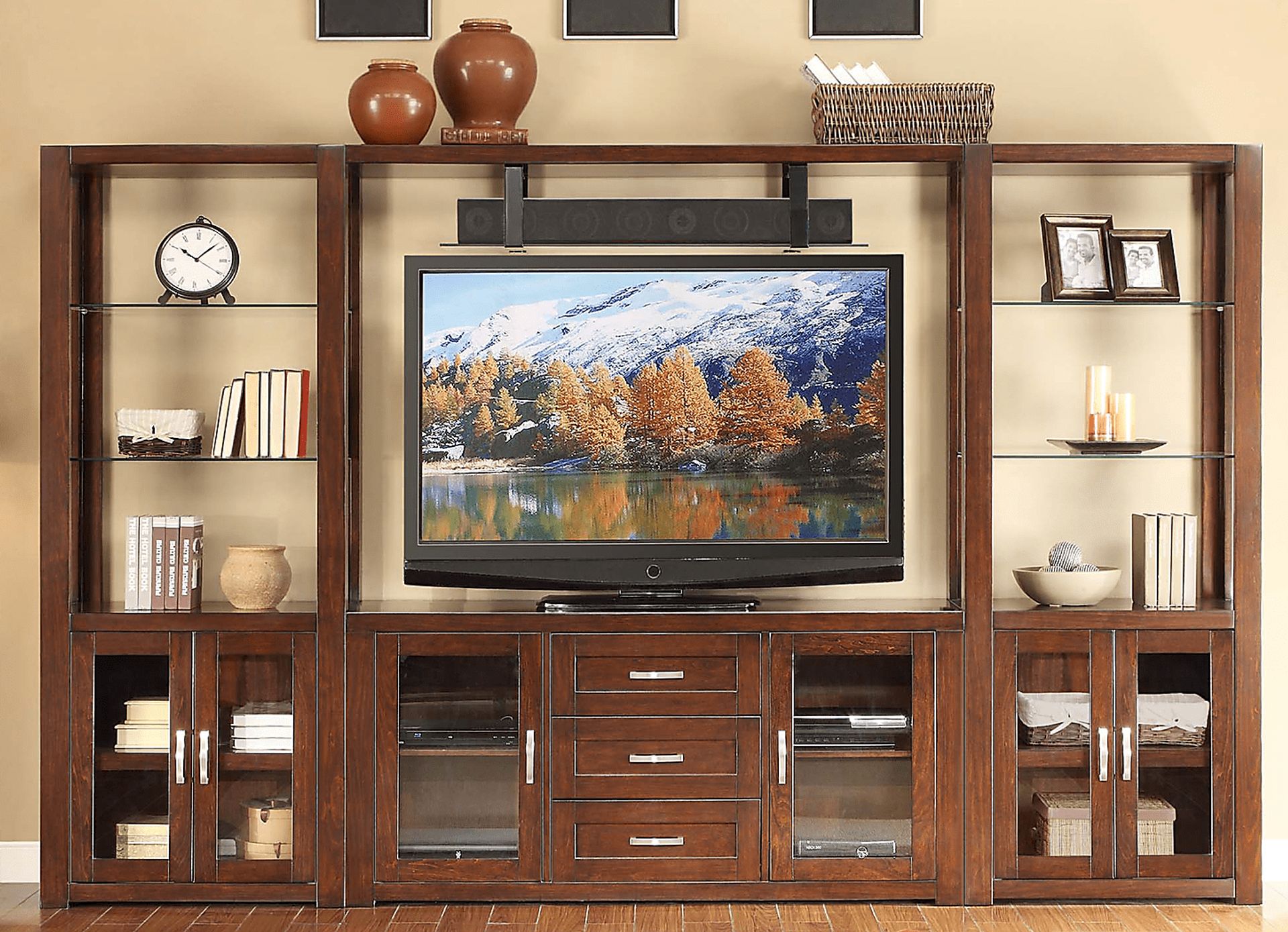 Ridge Crest 4 Pc Espresso Dark Wood Wall Unit | Rooms to Go