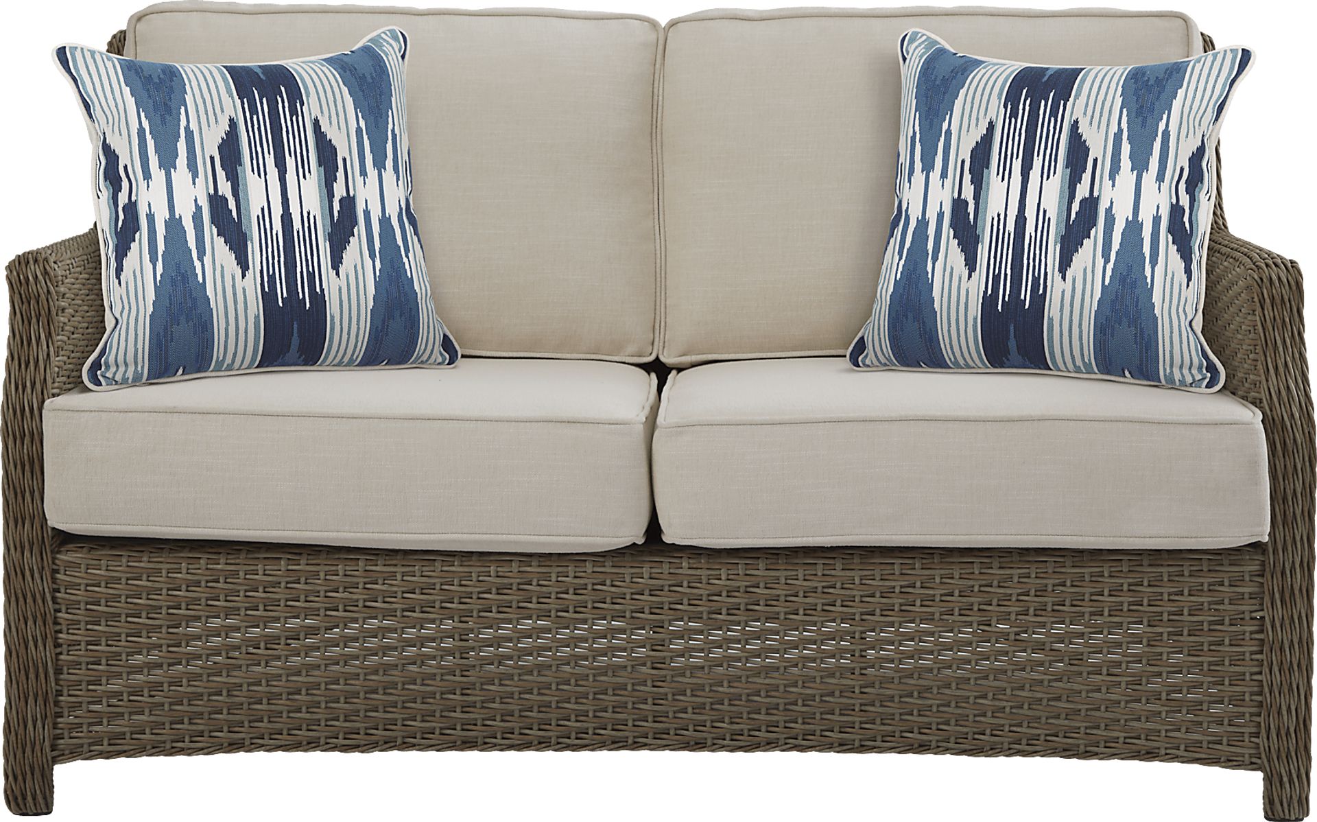 Ridgecrest Gray 4 pc Outdoor Loveseat Seating Set With Parchment Cushions - Image 2