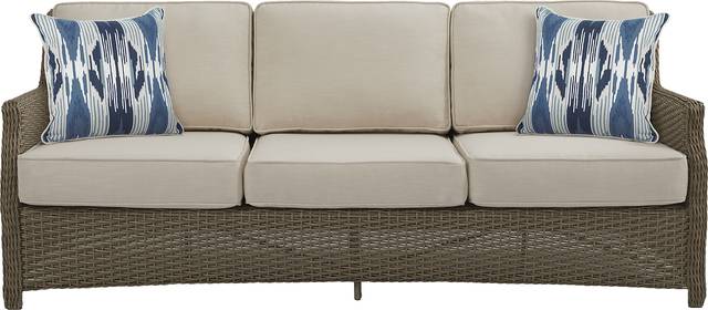 Ridgecrest Gray 4 pc Outdoor Sofa Seating Set With Parchment Cushions - Thumbnail - Image 2