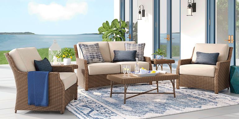 Ridgecrest Gray 4 Pc Outdoor Loveseat Seating Set with Parchment Cushions