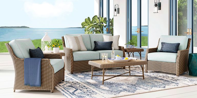Ridgecrest Gray 4 Pc Outdoor Loveseat Seating Set with Seafoam Cushions