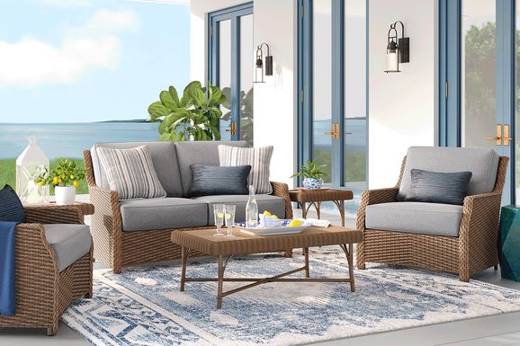 Ridgecrest Brown 4 Pc Outdoor Loveseat Seating Set with Slate Cushions