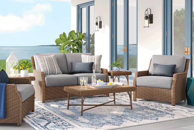 Ridgecrest Brown 4 Pc Outdoor Loveseat Seating Set with Slate Cushions - Thumbnail - Image 1