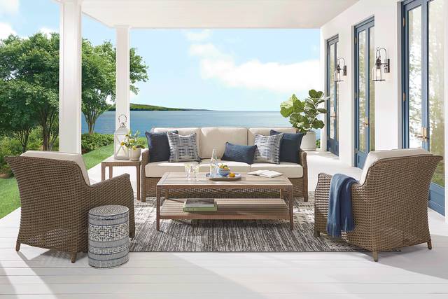 Ridgecrest Gray 4 pc Outdoor Sofa Seating Set With Parchment Cushions - Thumbnail - Image 1