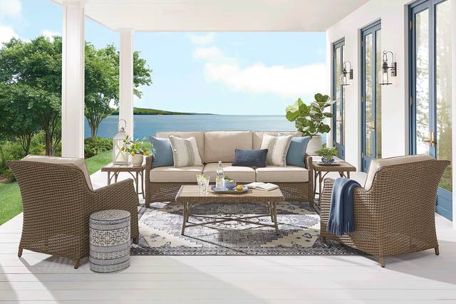 Ridgecrest Brown 4 Pc Outdoor Sofa Seating Set with Pebble Cushions - Thumbnail - Image 1