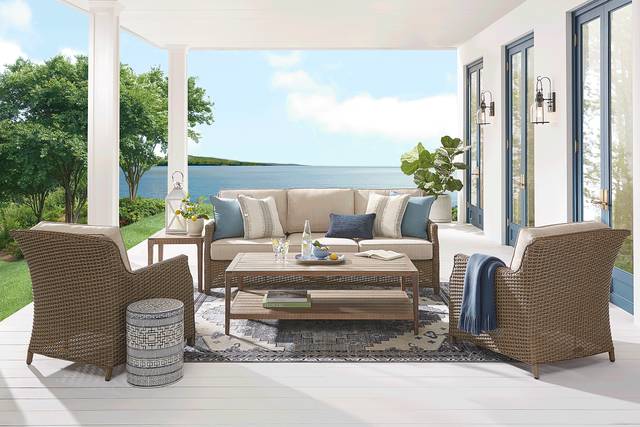 Ridgecrest Gray 4 pc Outdoor Sofa Seating Set With Pebble Cushions - Thumbnail - Image 1