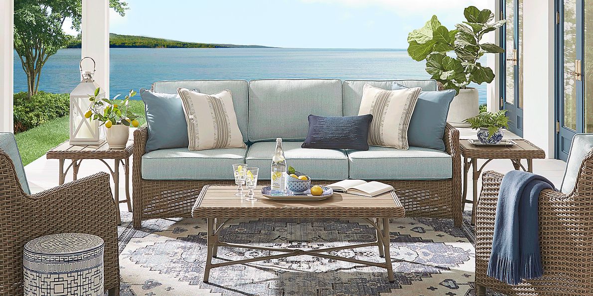 Ridgecrest Brown 4 Pc Outdoor Sofa Seating Set with Seafoam Cushions