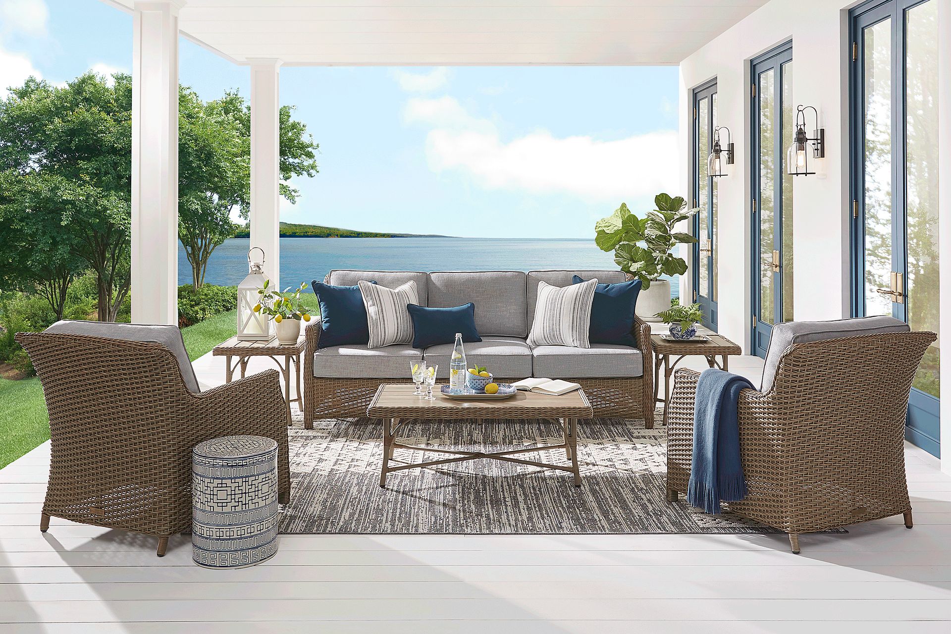 Ridgecrest Brown Outdoor Sofa with Slate Cushions - Image 2