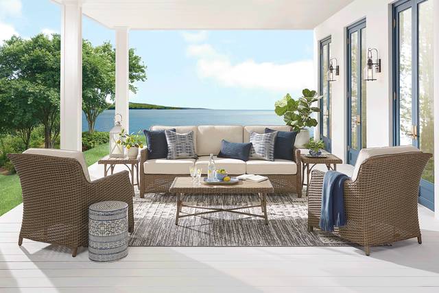 Ridgecrest Brown 4 Pc Outdoor Sofa Seating Set with Parchment Cushions - Thumbnail - Image 1