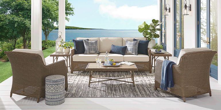 Ridgecrest Gray 4 Pc Outdoor Sofa Seating with Parchment Cushions