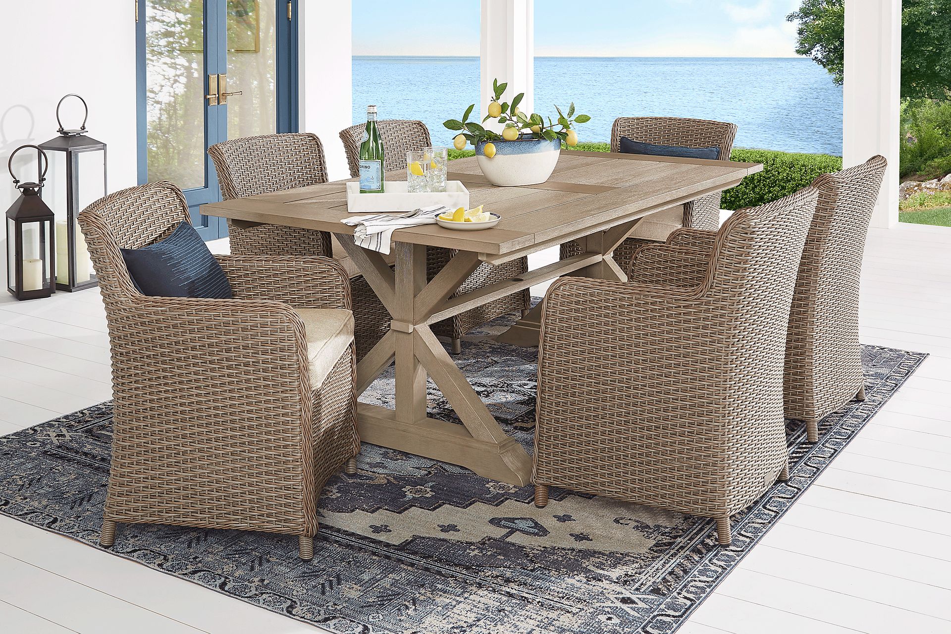 Ridgecrest Brown 5 Pc Outdoor Dining Set with Parchment Cushions - Image 1