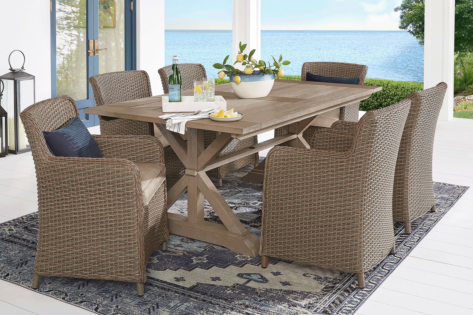 Ridgecrest Brown 5 Pc Outdoor Dining Set with Pebble Cushions - Image 1