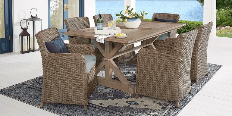 Ridgecrest Gray 5 Pc Outdoor Dining Set with Seafoam Cushions