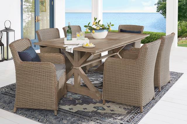 Ridgecrest Brown 5 Pc Outdoor Dining Set with Slate Cushions - Thumbnail - Image 1