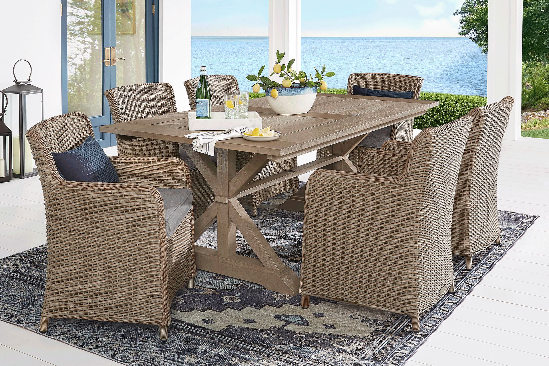 Ridgecrest Brown 5 Pc Outdoor Dining Set with Slate Cushions - Image 1