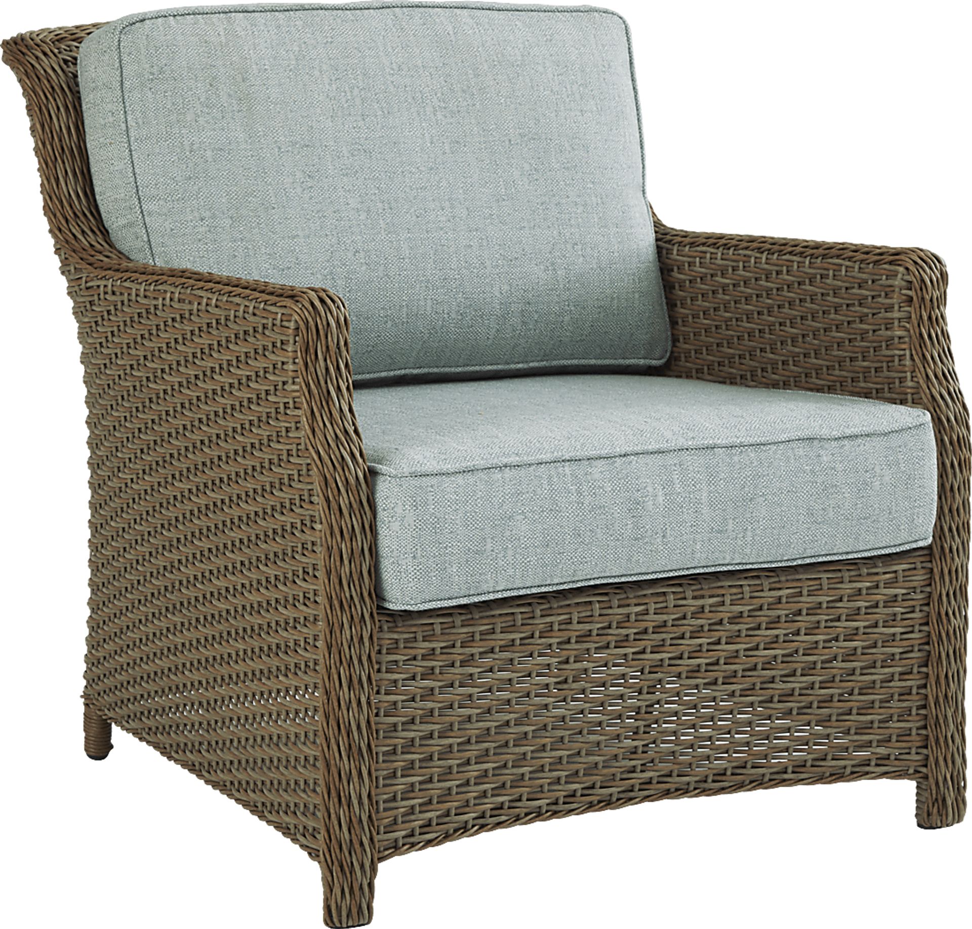Ridgecrest Brown Outdoor Club Chair with Seafoam Cushions - Image 1