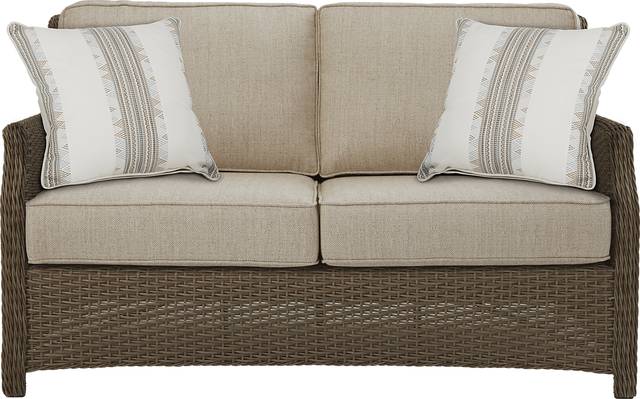 Ridgecrest Gray 4 pc Outdoor Loveseat Seating Set With Pebble Cushions - Thumbnail - Image 2