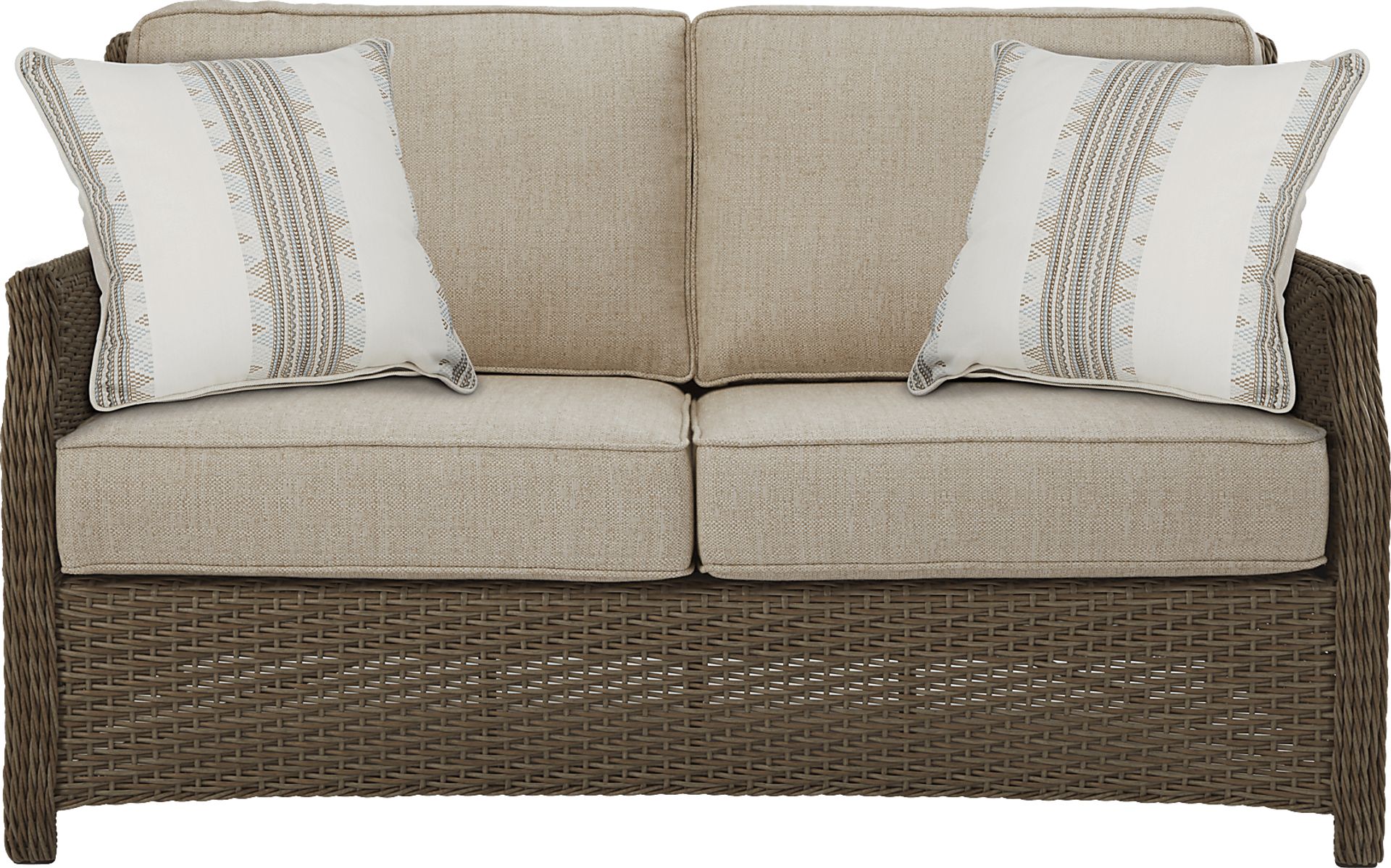 Ridgecrest Gray 4 pc Outdoor Loveseat Seating Set With Pebble Cushions - Image 2