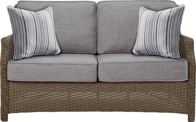 Ridgecrest Brown 4 Pc Outdoor Loveseat Seating Set with Slate Cushions - Thumbnail - Image 2