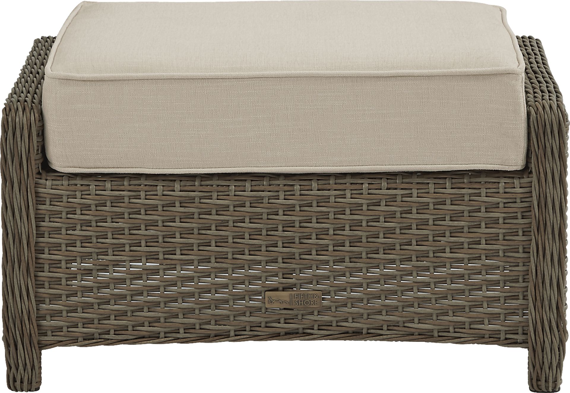 Ridgecrest Brown Outdoor Ottoman with Parchment Cushion - Image 1