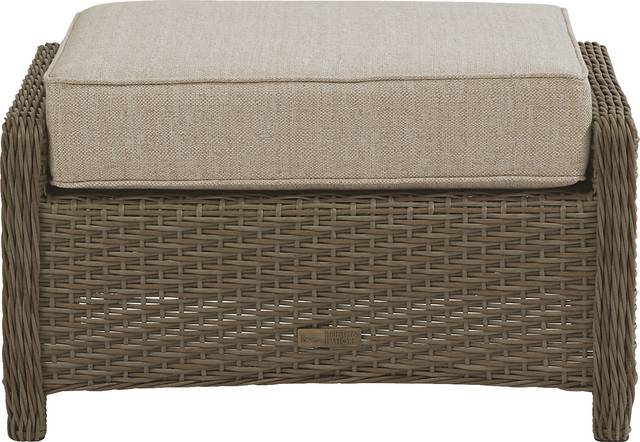 Ridgecrest Brown Outdoor Ottoman with Pebble Cushion - Thumbnail - Image 1