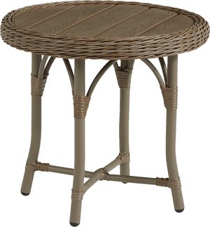 Sophia & William Patio Folding Side Table Round Outdoor End Table Small Portable Bistro Coffee Table with Tempered Glass Top w/Rattan Edge and Metal Frame for Outdoor and Indoor 
