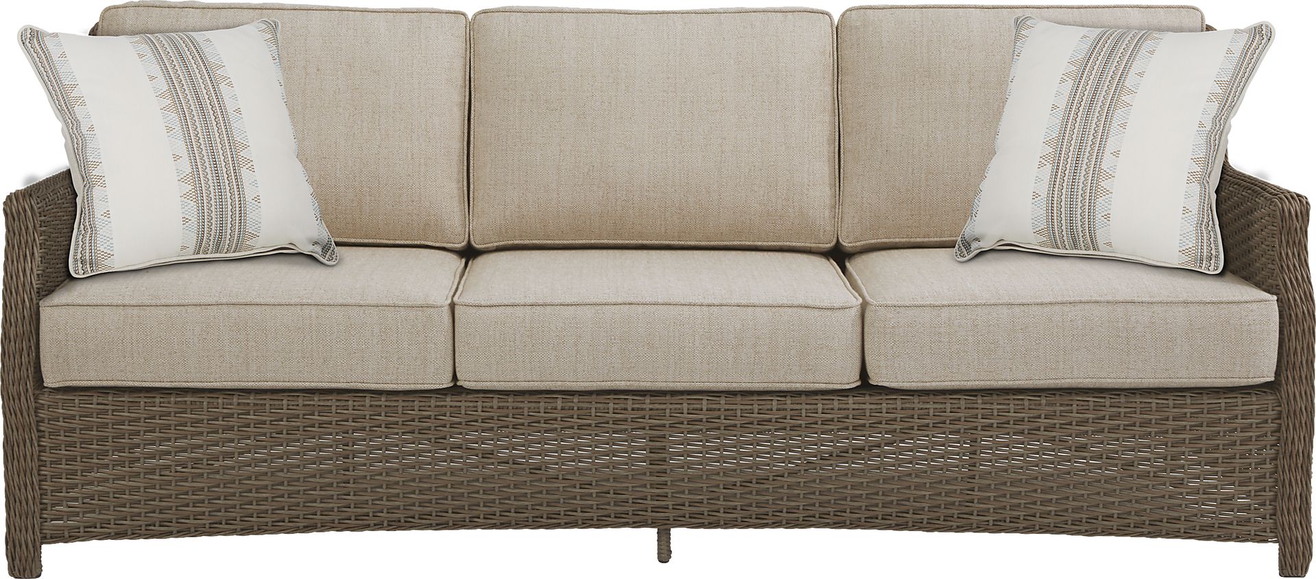 Ridgecrest Brown Outdoor Sofa with Pebble Cushions - Image 1