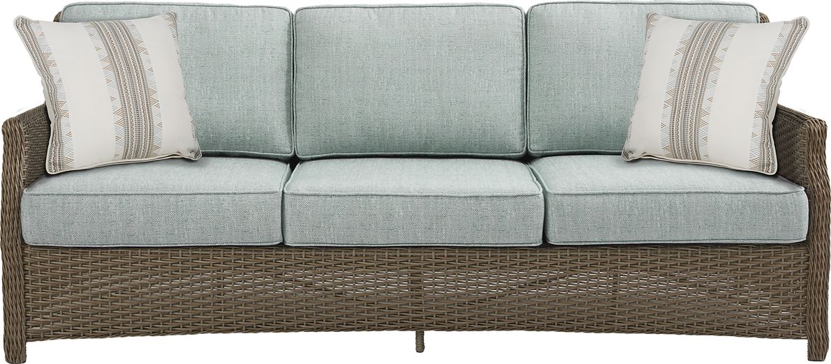 Ridgecrest Brown Outdoor Sofa with Seafoam Cushions