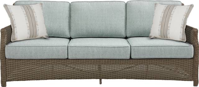 Ridgecrest Brown 4 Pc Outdoor Sofa Seating Set with Seafoam Cushions - Thumbnail - Image 2