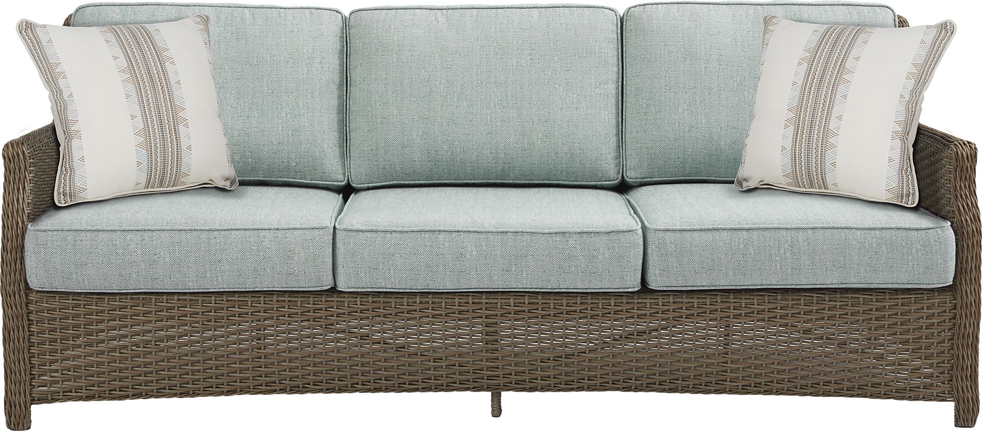Ridgecrest Brown 4 Pc Outdoor Sofa Seating Set with Seafoam Cushions - Image 2