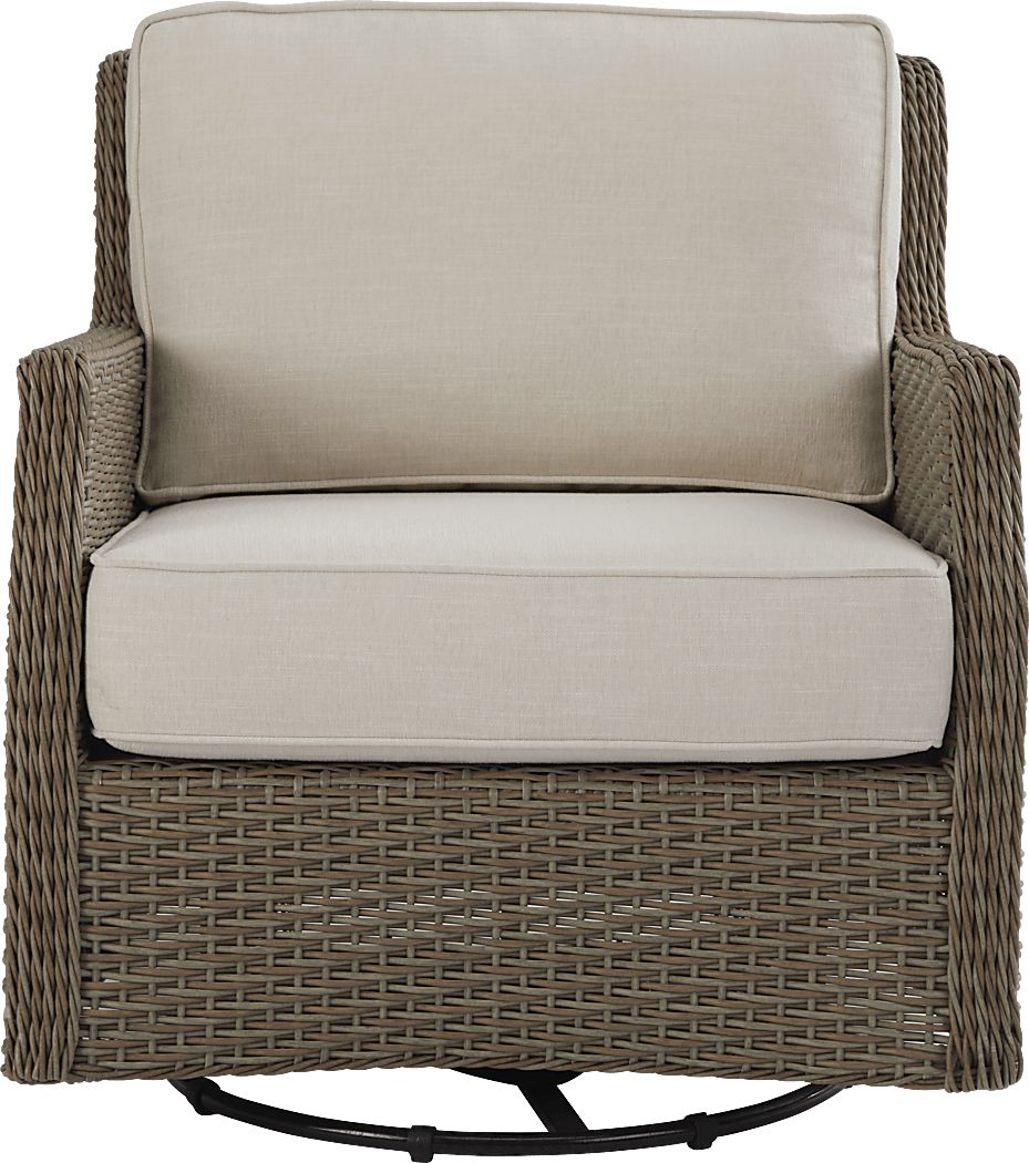 Ridgecrest Brown Outdoor Swivel Club Chair with Parchment Cushions - Rooms  To Go