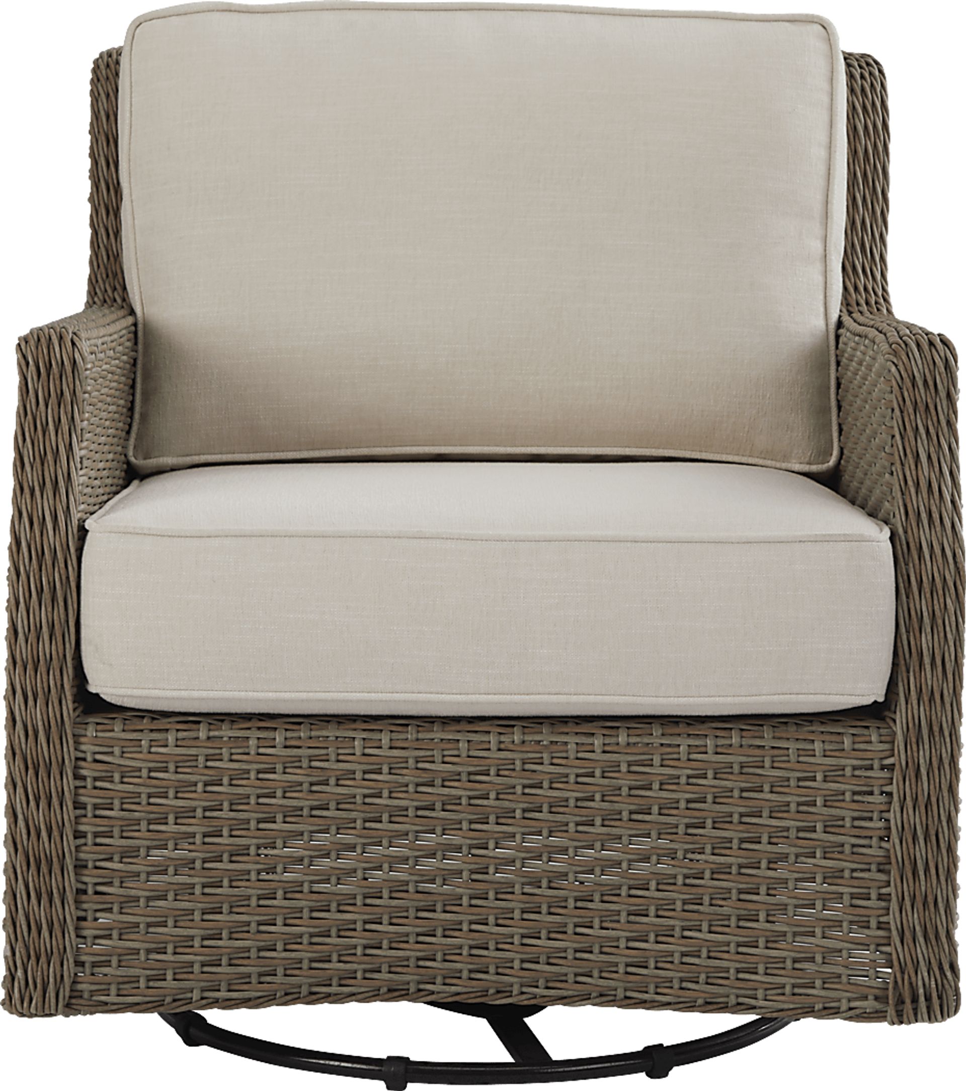 Ridgecrest Brown Outdoor Swivel Club Chair with Parchment Cushions - Image 1